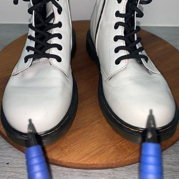 Dr Doc Martens 1460J Ladies 5 Mens 4 Combat Boots White Leather Lace Up Side Zip - Picture 10 of 13